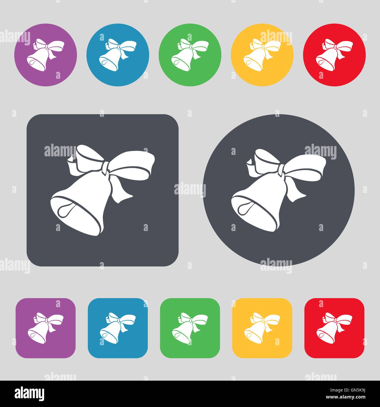 bell icon sign. A set of 12 colored buttons. Flat design. Vector Stock ...