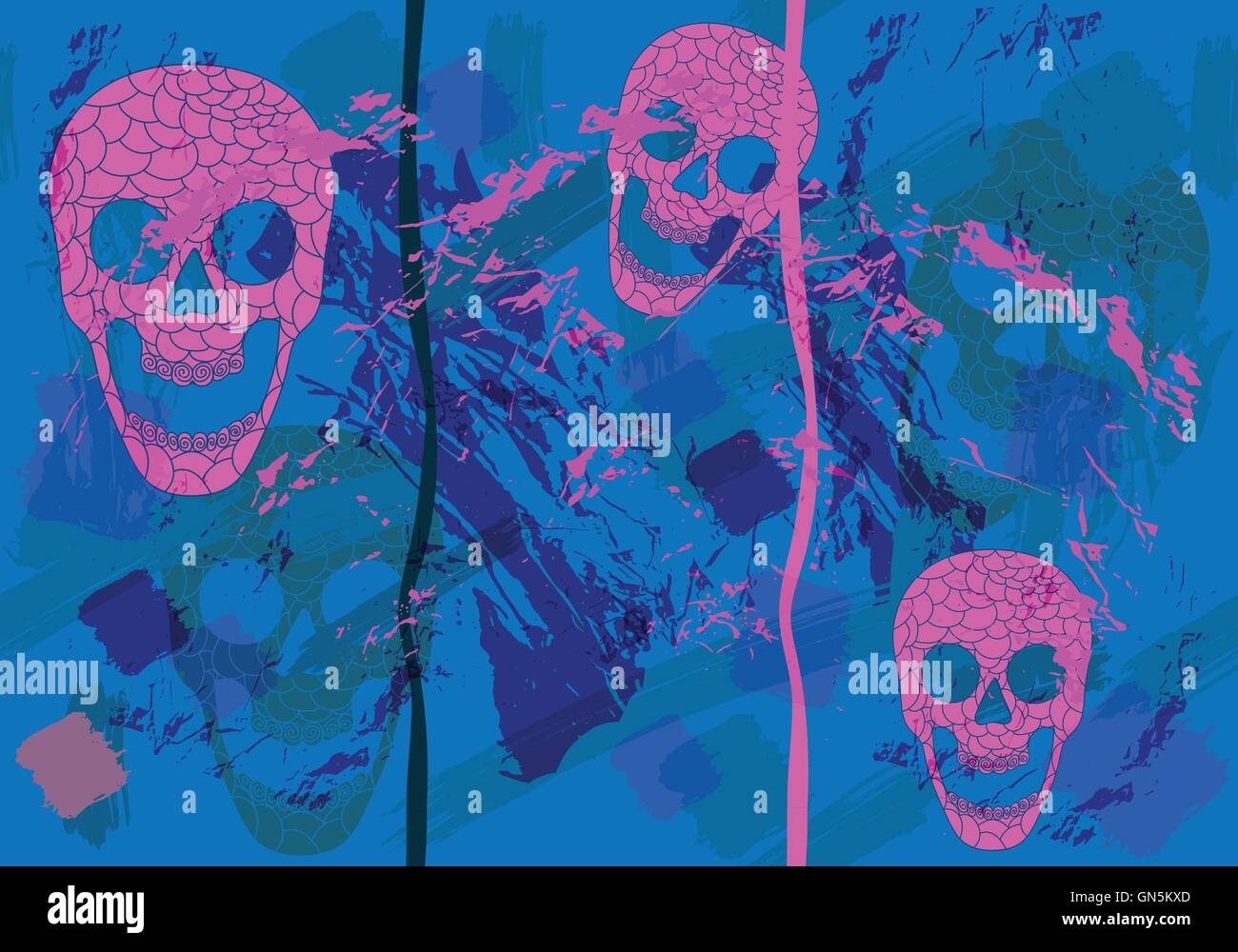 Colorful skulls on black background - seamless pattern Stock Vector ...