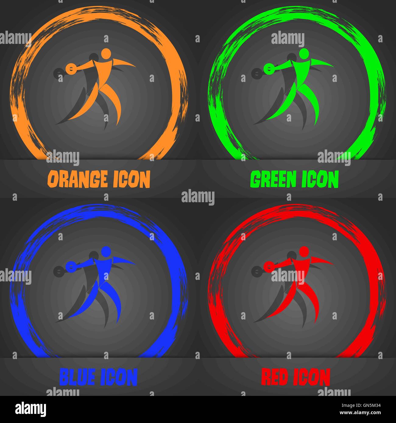 Discus thrower icon. Fashionable modern style. In the orange, green, blue, red design. Vector Stock Vector