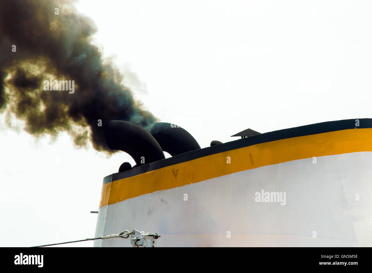 Chimney of a Boat With Smoke Stock Photo