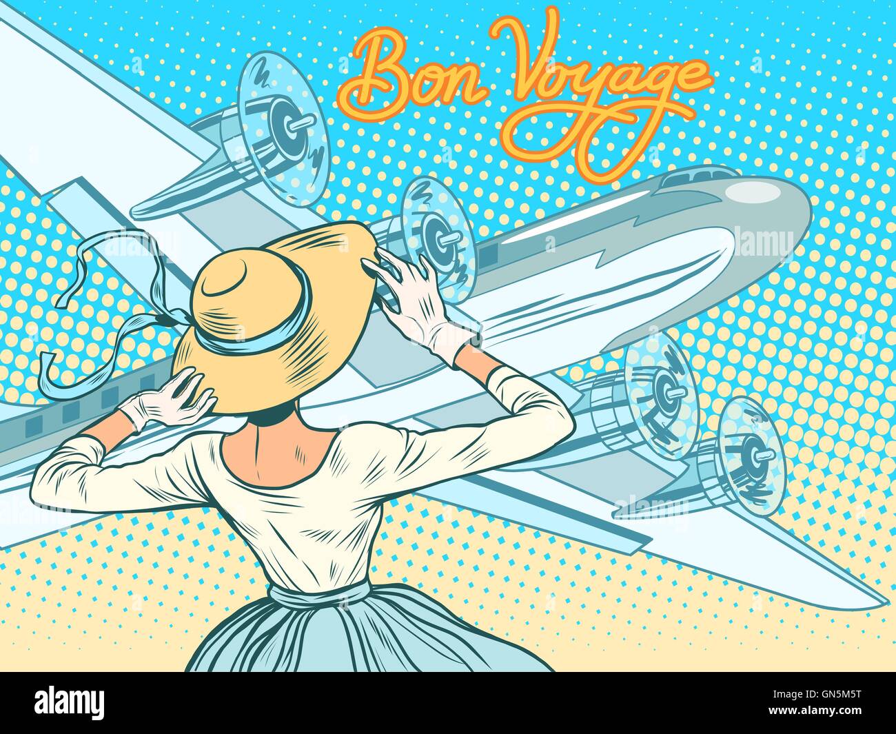 Bon voyage girl escorts aircraft Stock Vector