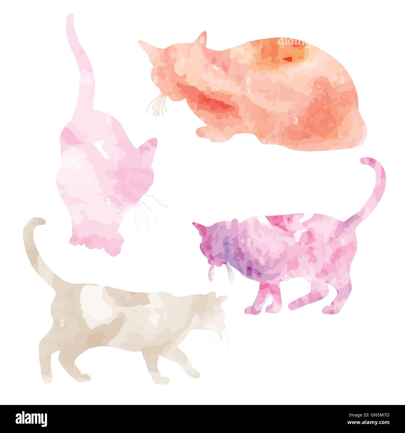 Vector Illustration Of Hand Painted Watercolor Cats Watercolor Stock Vector Image Art Alamy