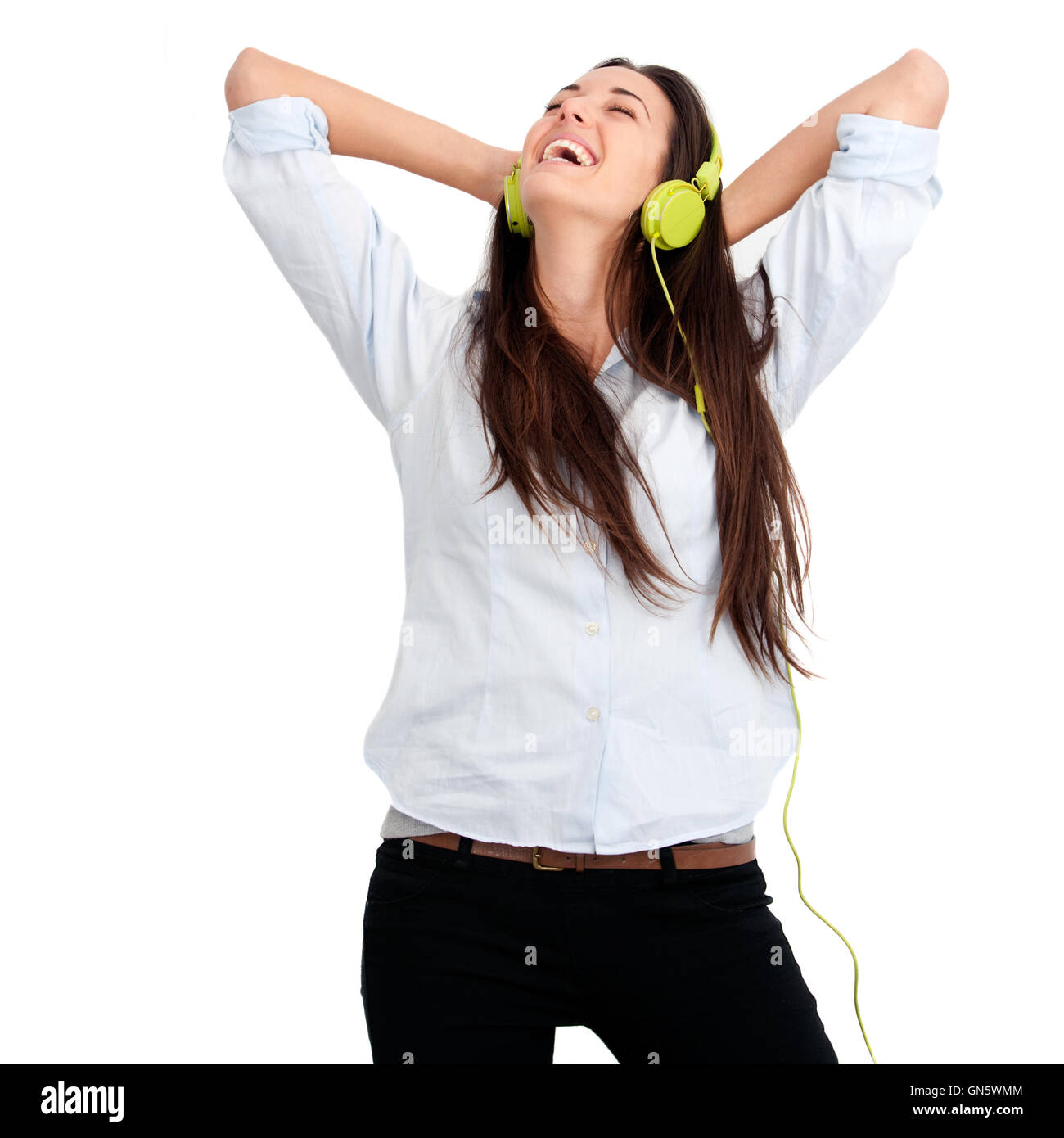 Girl feeling happy with music Stock Photo - Alamy