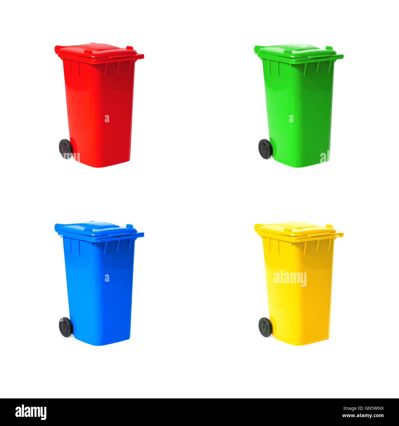 set of various empty recycling bins Stock Photo Alamy