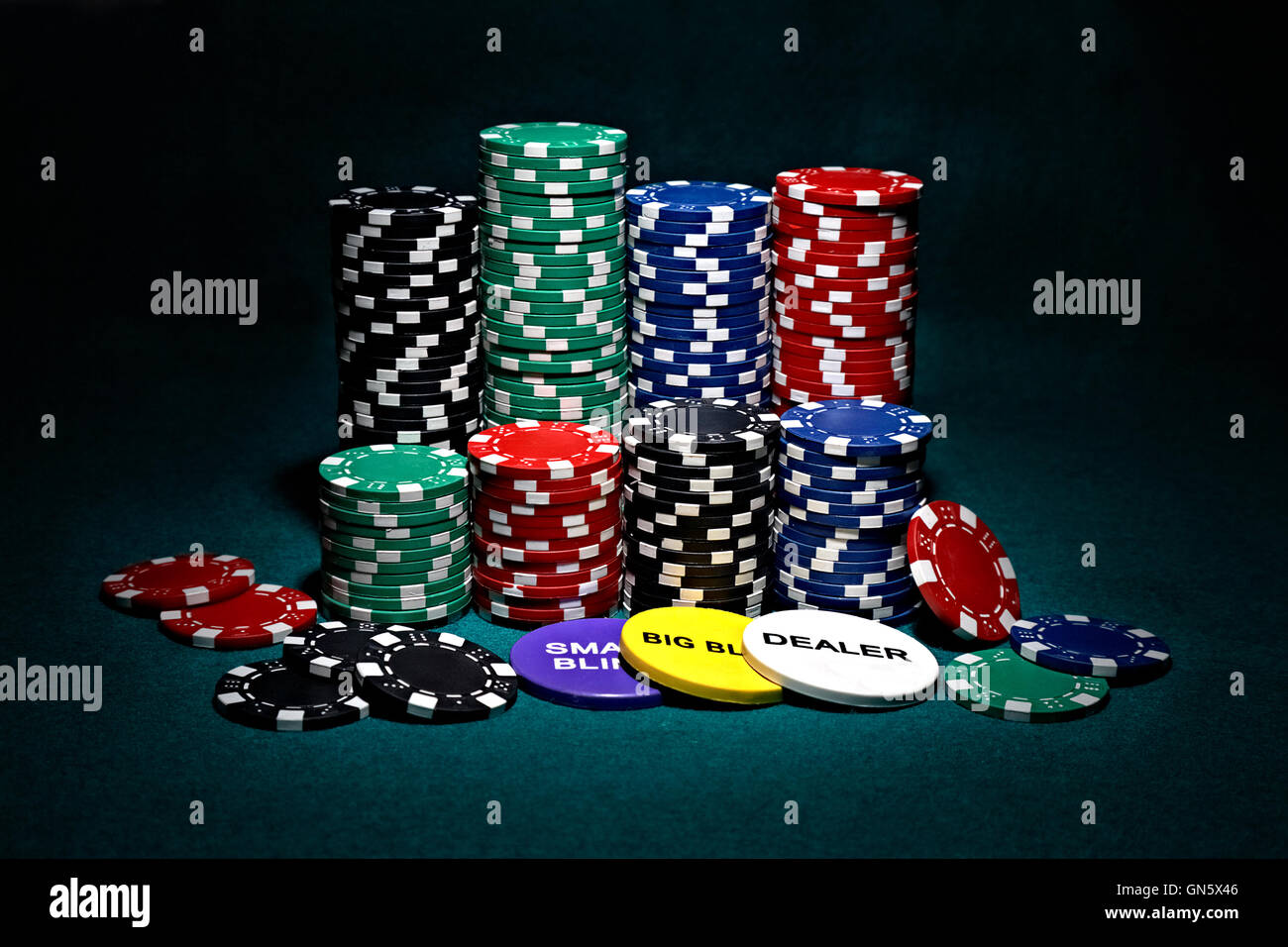 stacks of chips for poker Stock Photo