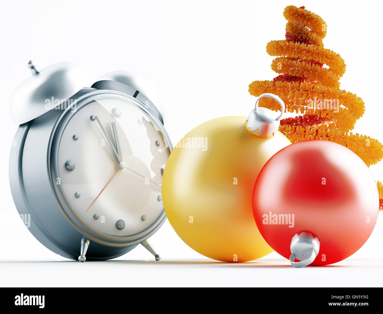 Yellow and red metallic christmas decorations Stock Photo - Alamy