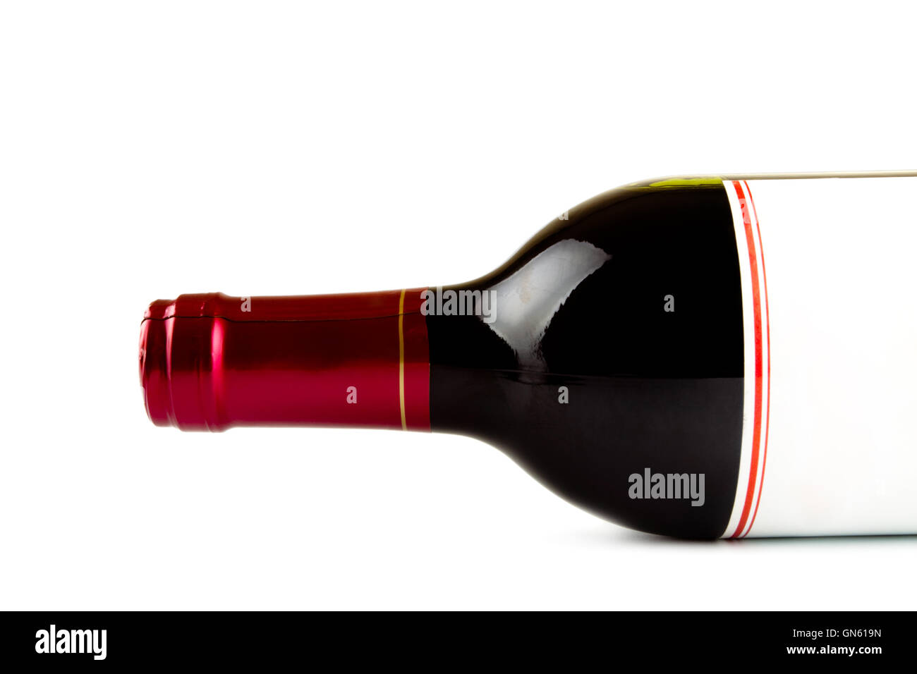 laying bottle of red wine closeup Stock Photo