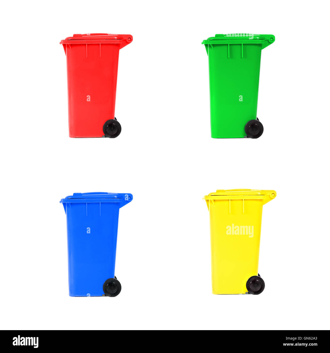 set of various empty recycling bins Stock Photo