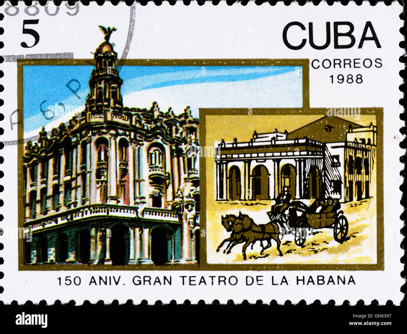 postage stamp celebrate 150 anniversary theater in Havana Stock Photo