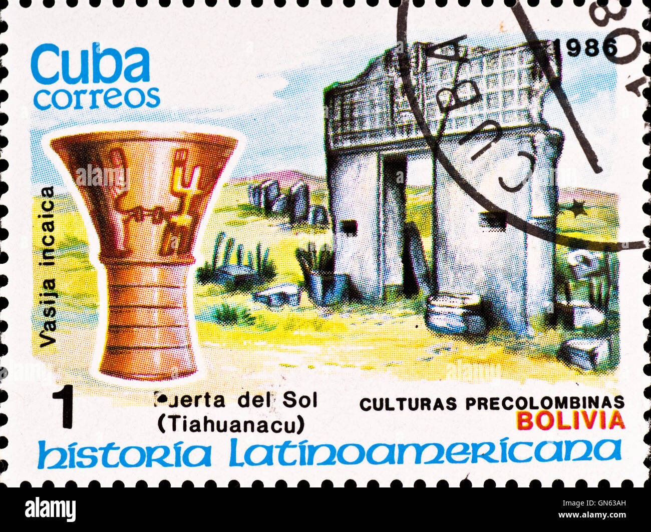 postage stamp shows example Tiahuanacu culture Stock Photo