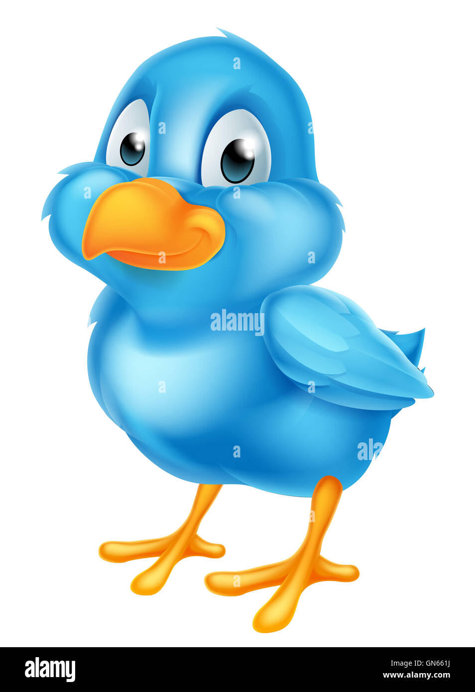 An illustration of a cute cartoon blue bird character Stock Photo