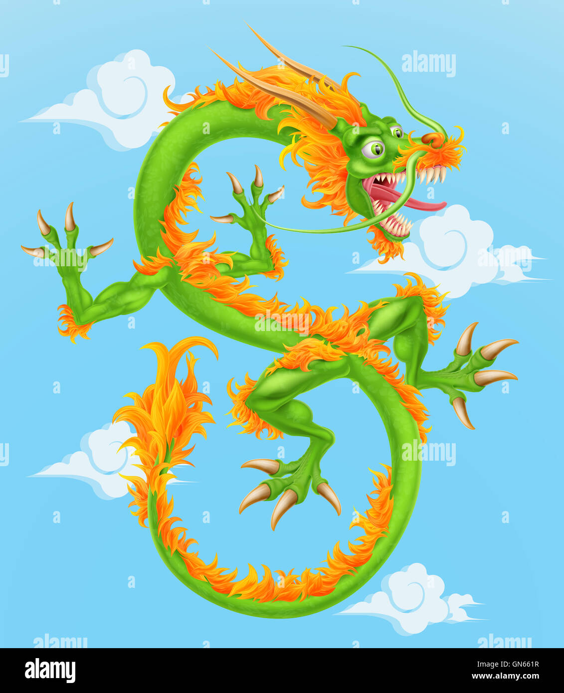 An illustration of a Japanese or Chinese style oriental dragon Stock Photo