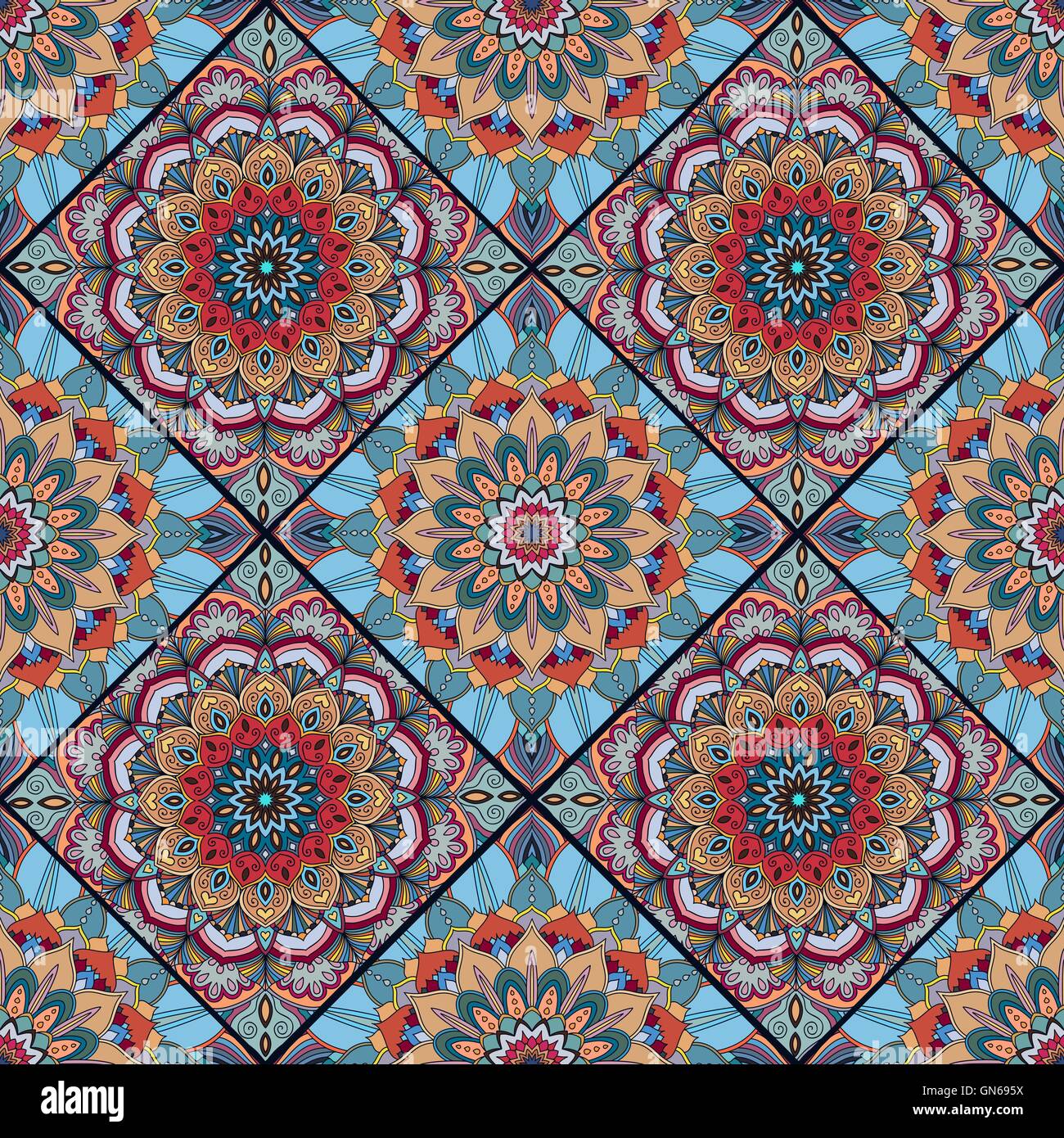 Boho tile flower squares blue red Stock Vector Image & Art - Alamy