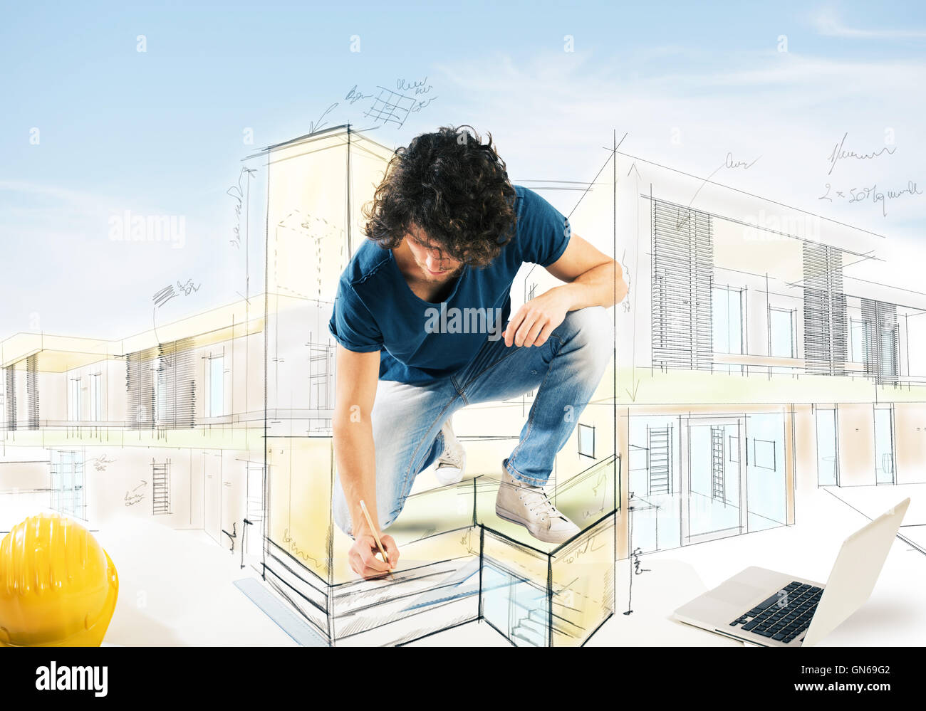 Drawing a house project Stock Photo