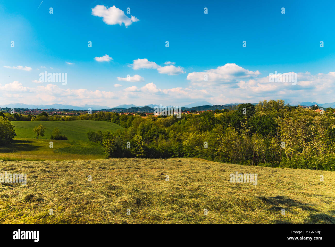Countryside and hills in a sunny day Stock Photo