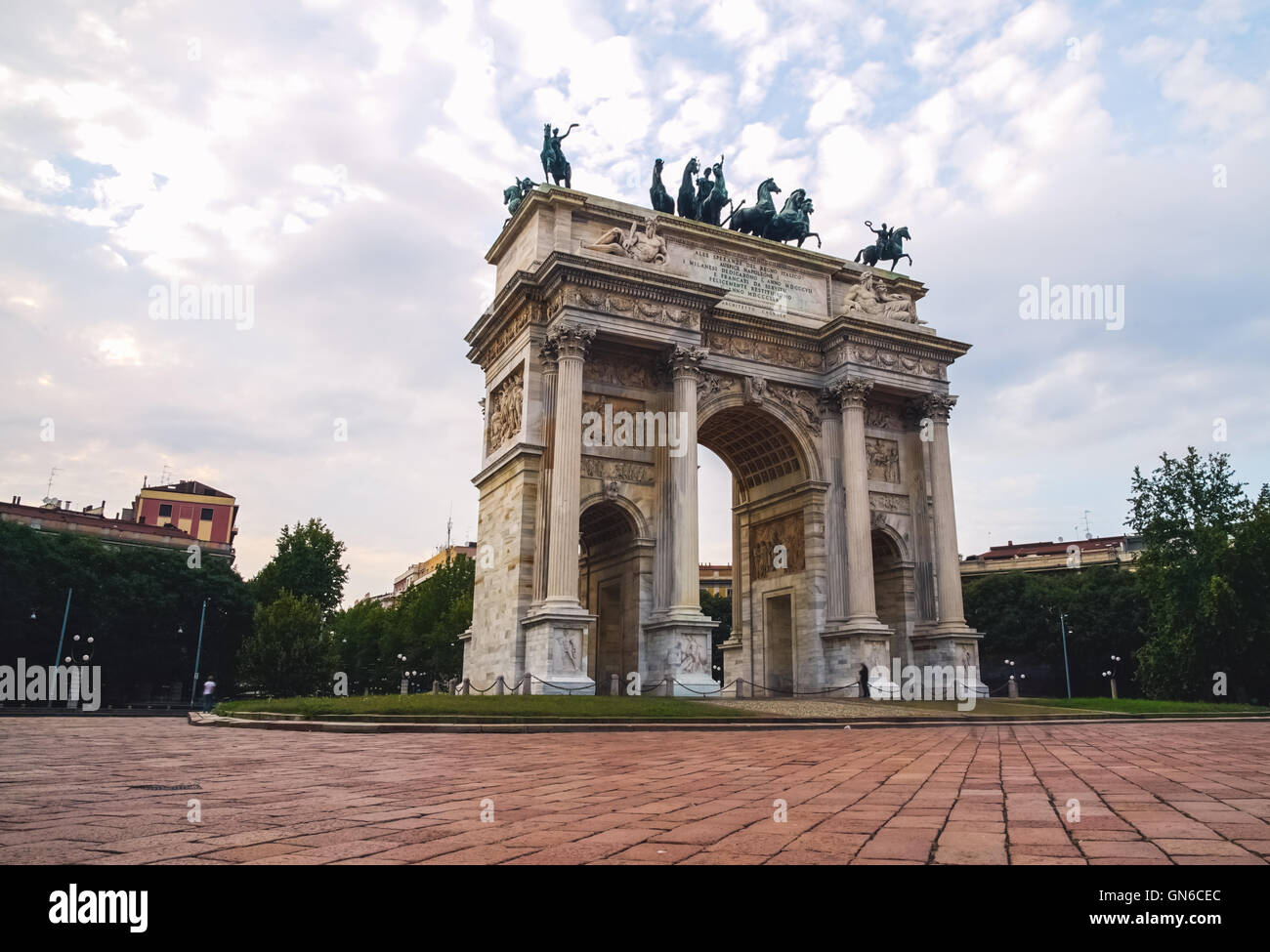 Classical Arch and People in a square Stock Photo