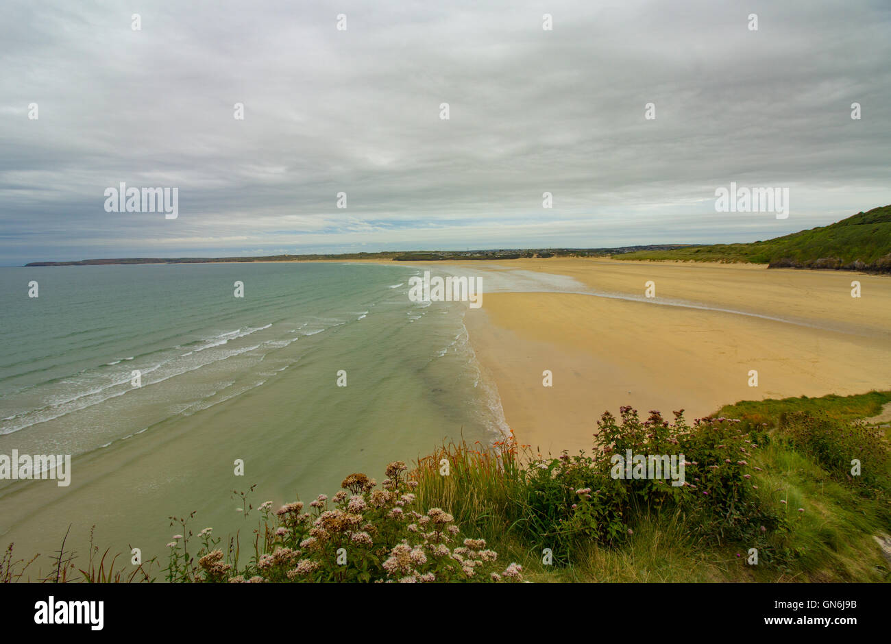 Porth Kidney Beach pictured from the South West Coastal Walk near Lelant, Cornwall, UK Stock Photo