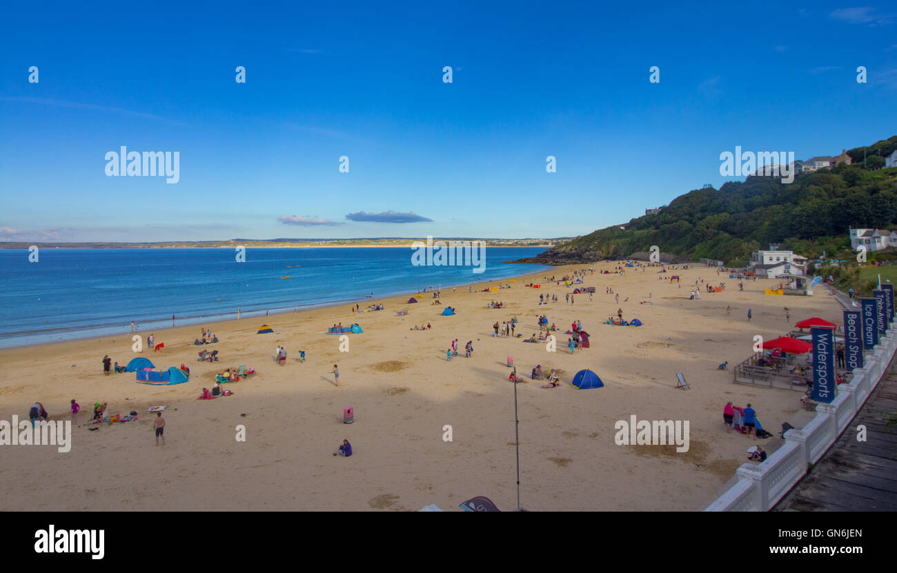 Carbis Bay Beach Pictured On A Sunny Summer Day In Cornwall UK Stock carbis-bay-beach-pictured-on-a-sunny-summer-day-in-cornwall-uk-stock