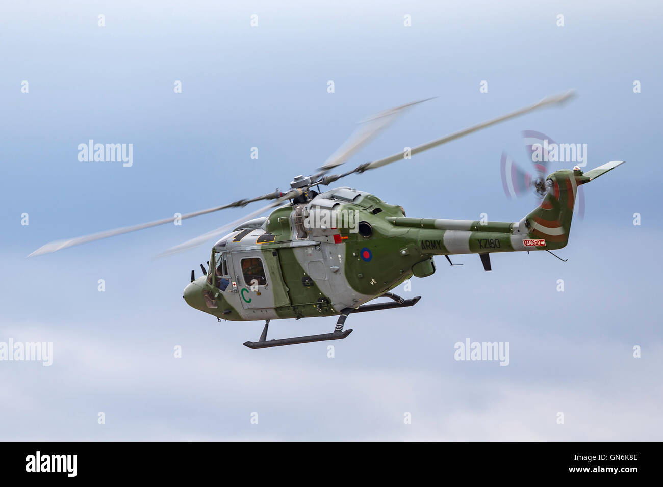 British Army (Royal Army) Air Corps (AAC) Westland Lynx AH7 battlefield reconnaissance helicopter. Stock Photo