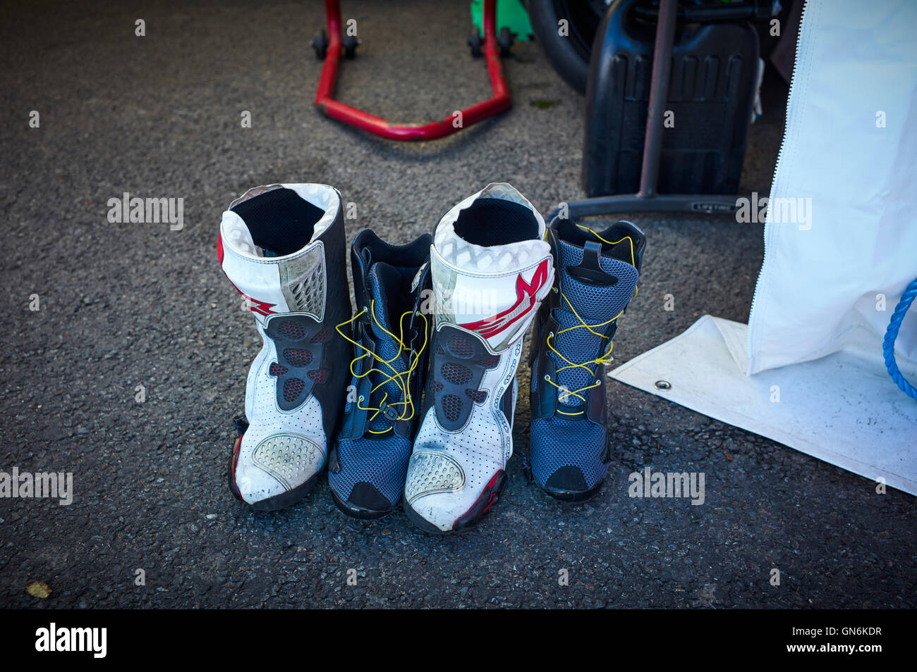 Boots and shoes at the Manx Festival of Motorcycling 2016 Stock Photo