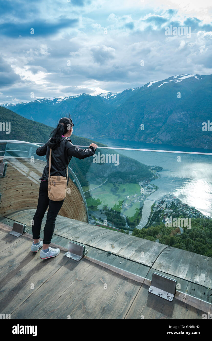 Stegastein Lookout observation deck view point Beautiful Nature Norway. Stock Photo