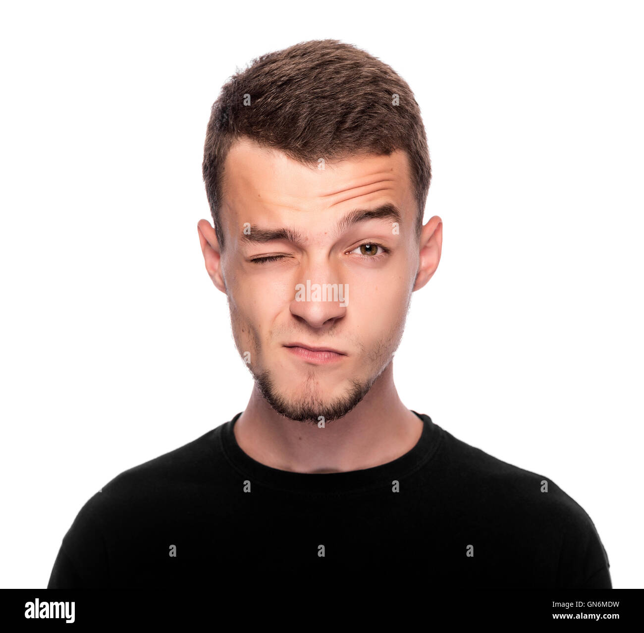 Man with funny face isolated on white Stock Photo - Alamy