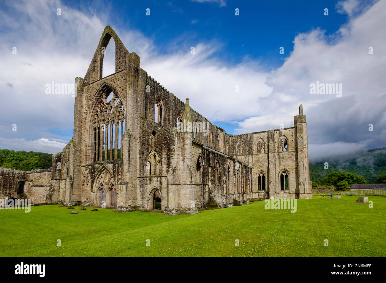 Tintern Abbey near village of Tintern, Monmouthshire Wales UK. on bank of River Wye.Founded in 1131by Walter de Clare. Tourists Stock Photo