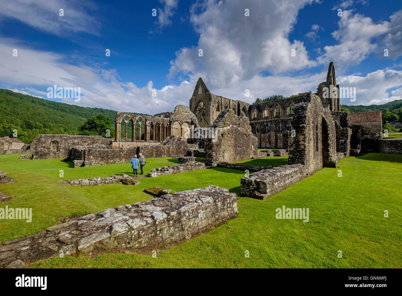 Tintern Abbey near village of Tintern, Monmouthshire Wales UK. on bank of River Wye.Founded in 1131by Walter de Clare. Tourists Stock Photo