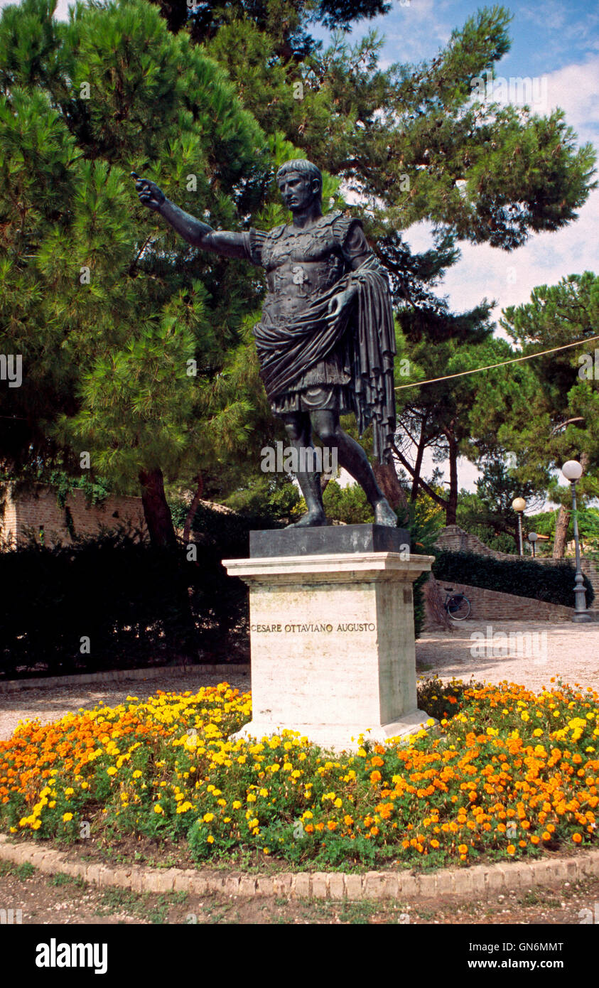 Italy, Marche, Fano, Cesare Ottaviano Augusto Monument Stock Photo