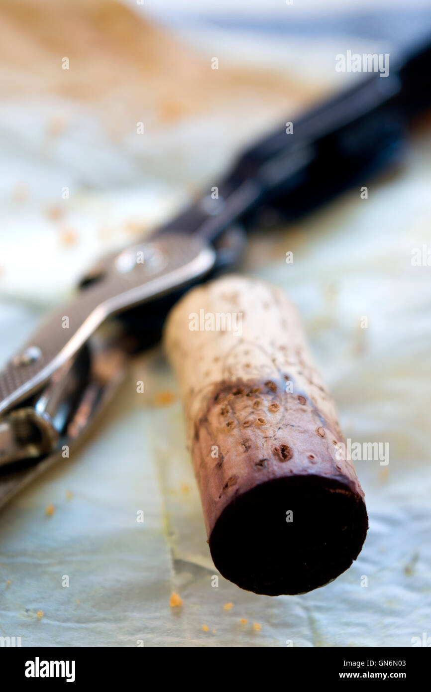wine cork of an aged red wine Stock Photo