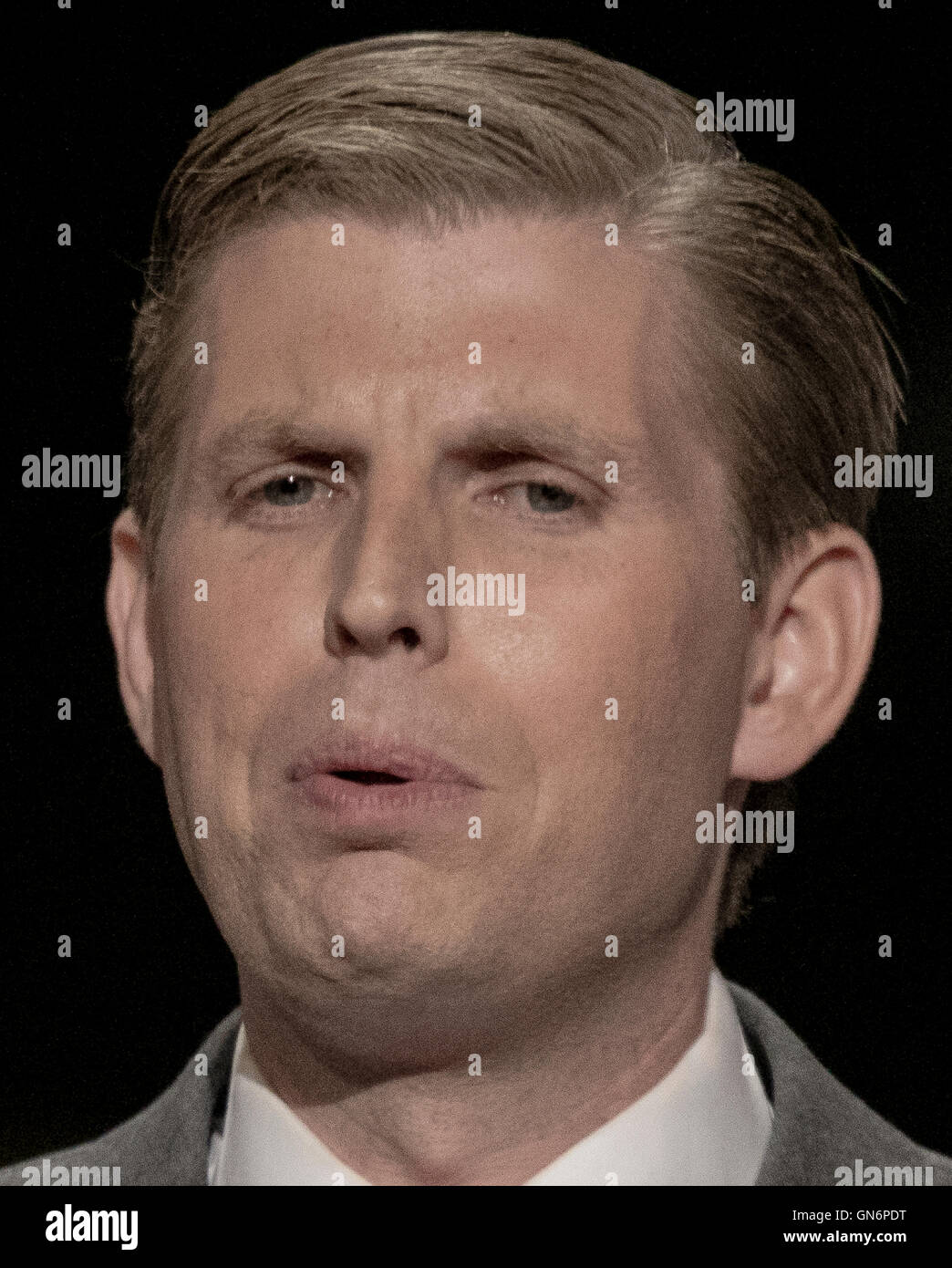 Cleveland, Ohio, USA, 20th July, 2016 Eric Trump addresses the Republican National Convention Credit: Mark Reinstein Stock Photo