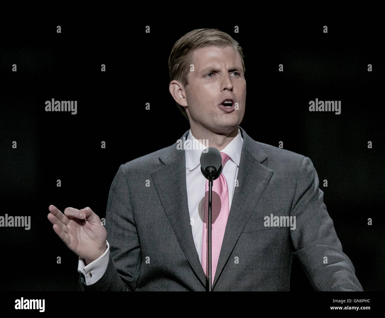 Cleveland, Ohio, USA, 20th July, 2016 Eric Trump addresses the Republican National Convention Credit: Mark Reinstein Stock Photo