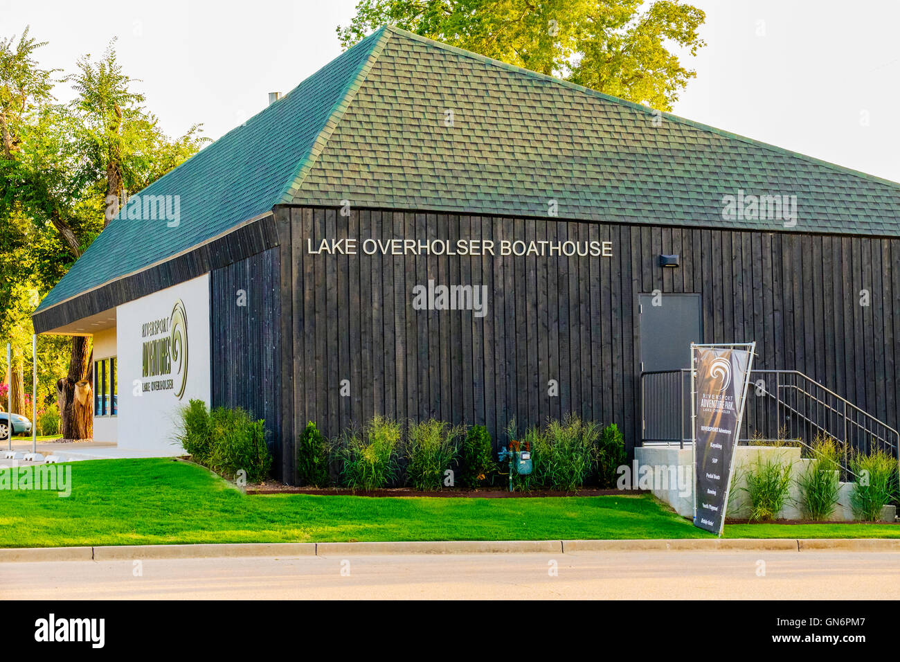 The Overholser lake boathouse exterior in Oklahoma City, Oklahoma, USA. Stock Photo