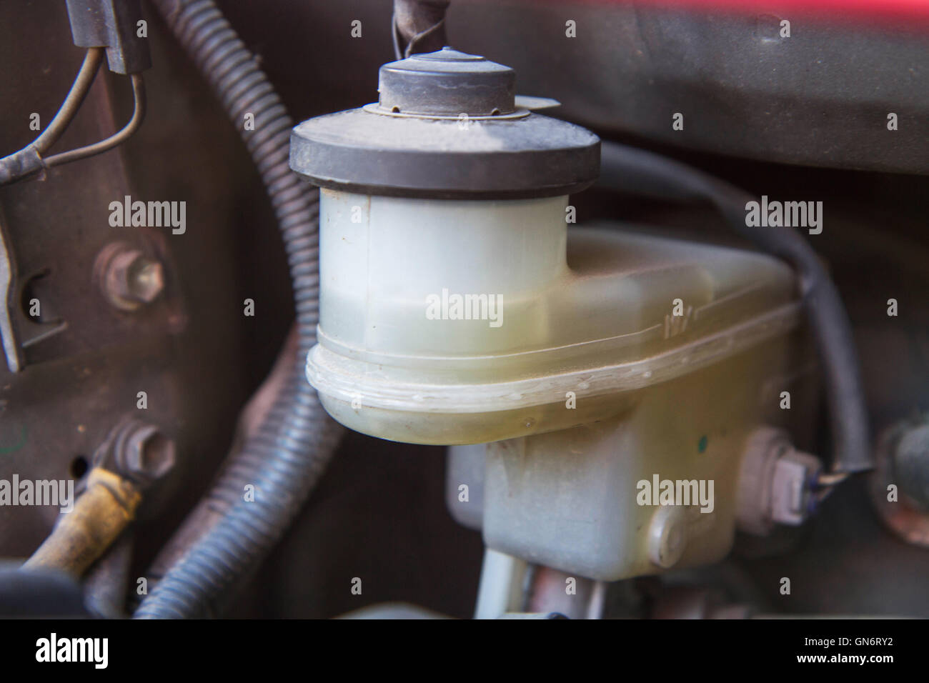 Brake oil tank of old car Stock Photo Alamy