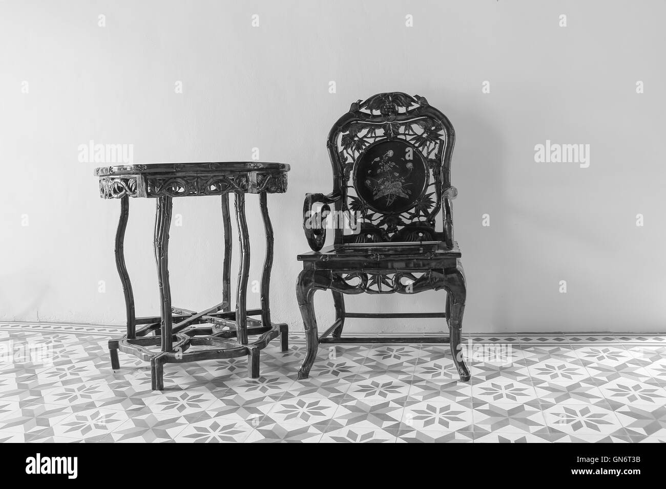 Chairs, antique brown wood. Stock Photo