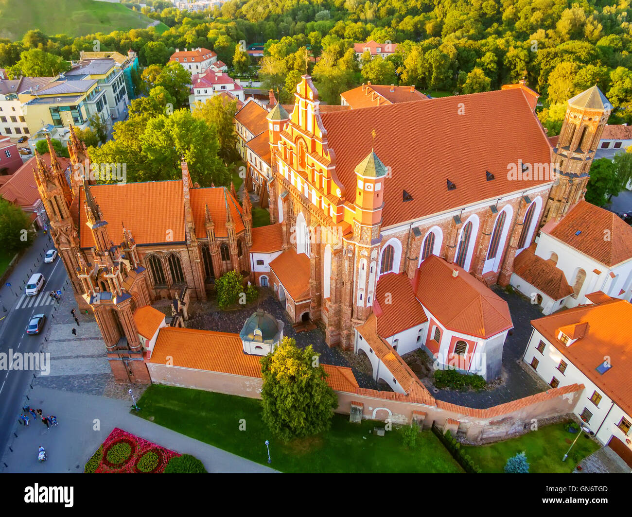 AERIAL. Vilnius, Lithuania: St Anne's And Bernadines Churches Stock ...