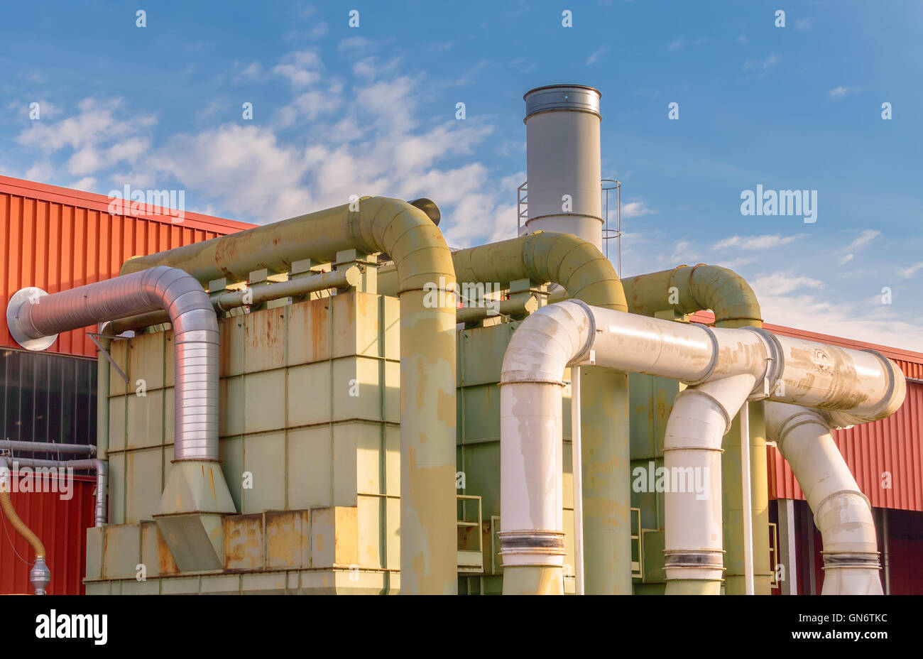 System of filtration of a factory with collection bins in hermetically closed Stock Photo
