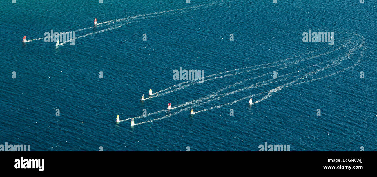 Aerial shot of german noth sea during the Windsurf World-Cup Stock Photo