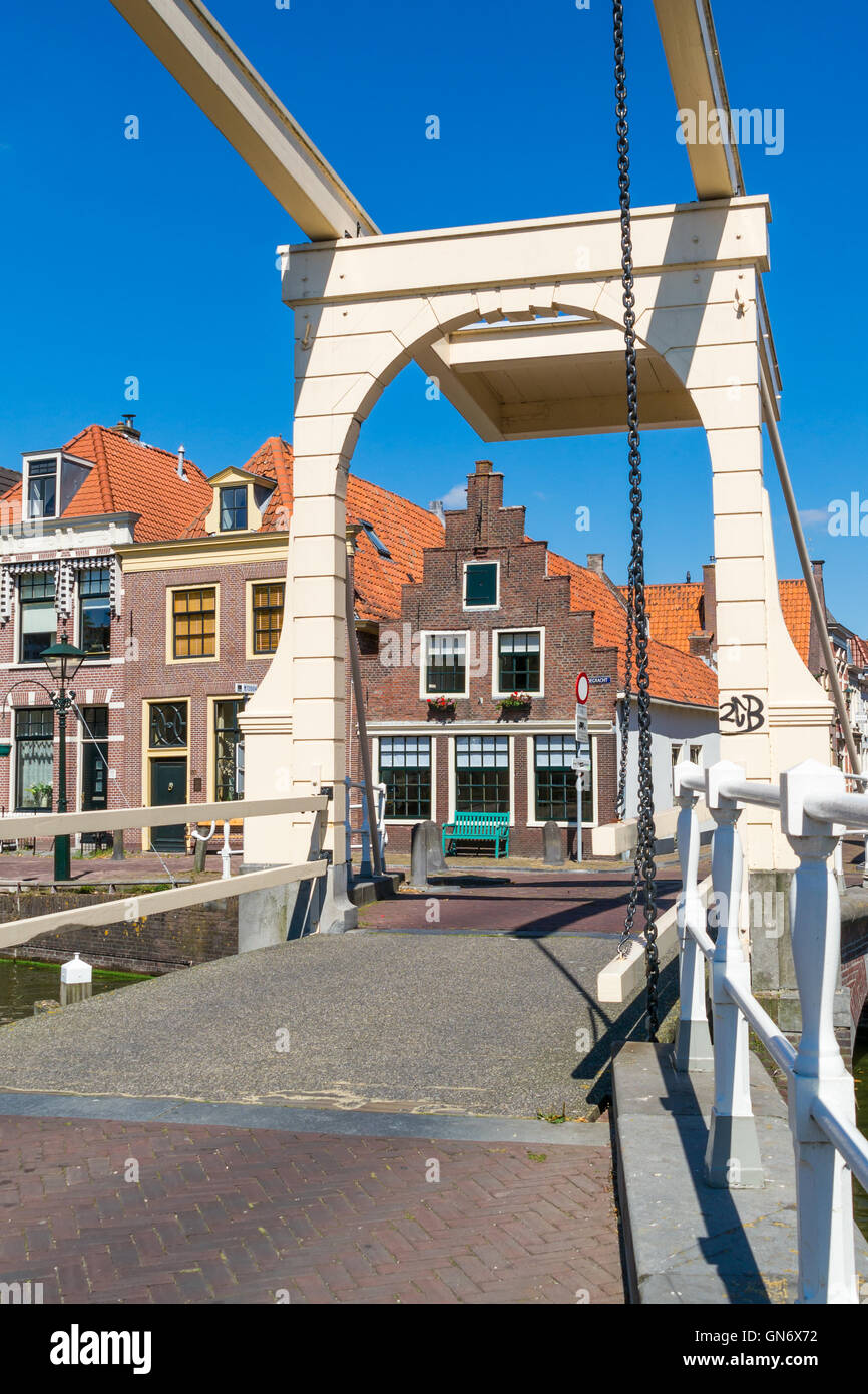Hofstraatbrug draw bridge over Oudegracht canal in Alkmaar, North Holland, Netherlands Stock Photo