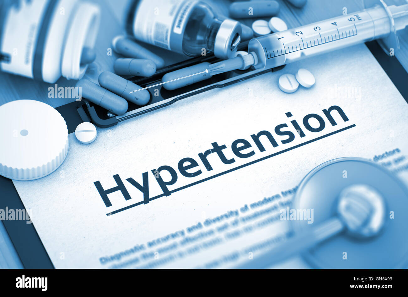 Hypertension Diagnosis. Medical Concept. Composition of Medicame Stock Photo