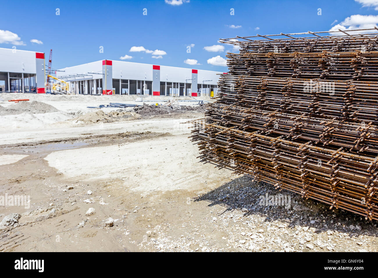 Spikes of rebar grid, reinforcing mesh, steel bars stacked for construction Stock Photo Alamy