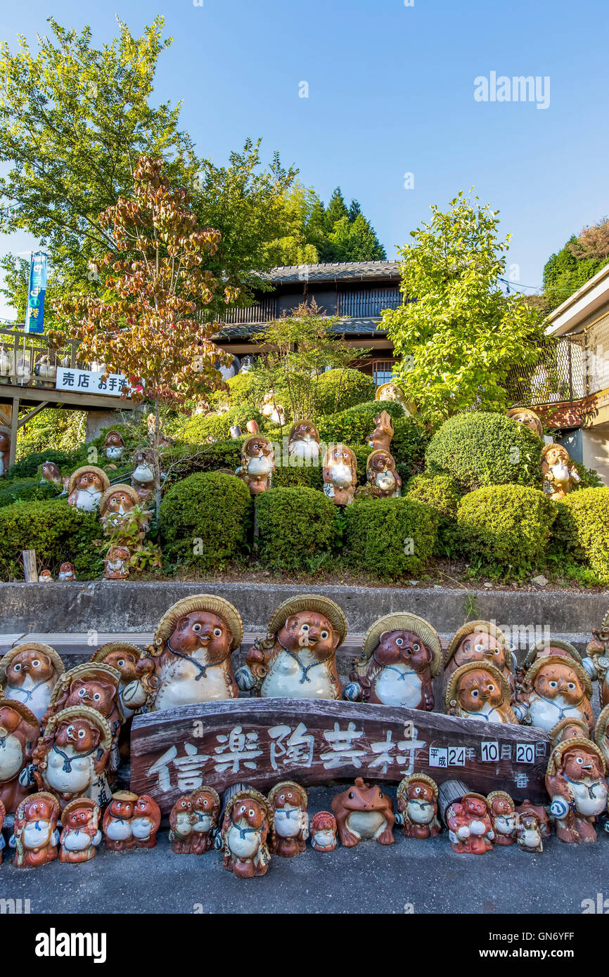 Group of Raccoon Dogs Statue, Koka, Japan Stock Photo
