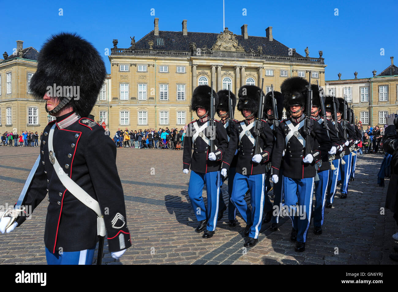 Changing Guards at Amalienborg Palace, Copenhagen, Denmark Stock Photo