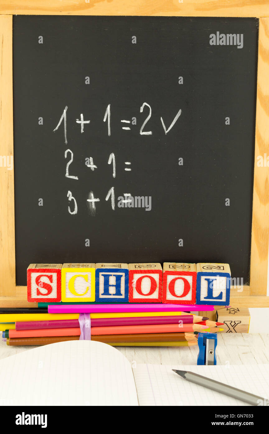 Math on blackboard. Learning simple calculus Stock Photo