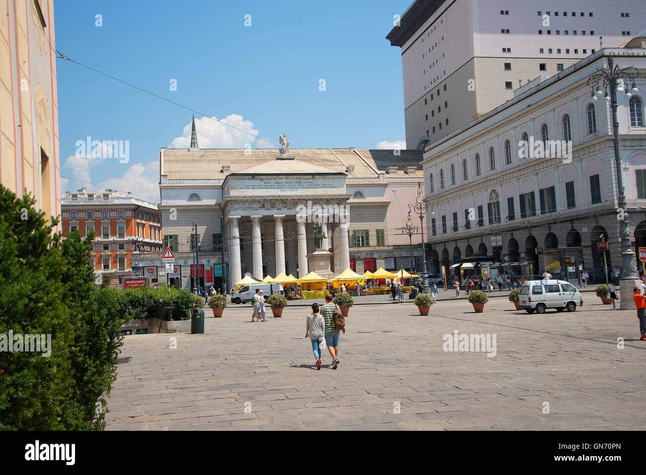 The Teatro Carlo Felice, the Opera House of Genoa stands in the Piazza