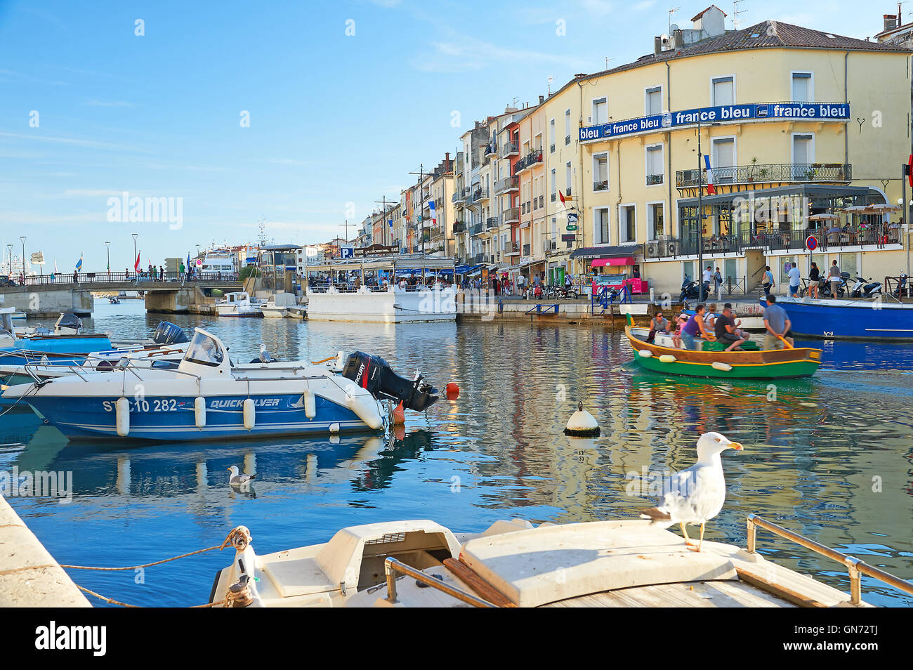 Boats in the canal harbour network in Sete. Stock Photo