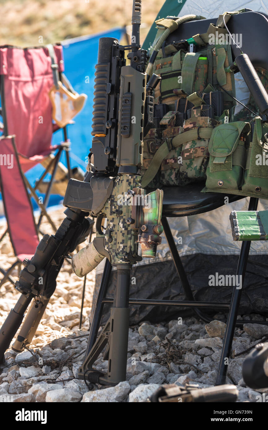 military equipment and ammunition to arms closeup Stock Photo Alamy