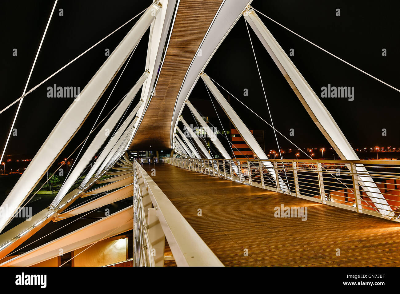 modern architecture, the bridge on a background night city Stock Photo
