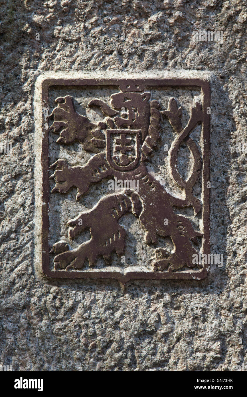 Coat of arms of Czechoslovakia depicted on the Memorial to the members of the State Defence Guard who defended the state border Stock Photo