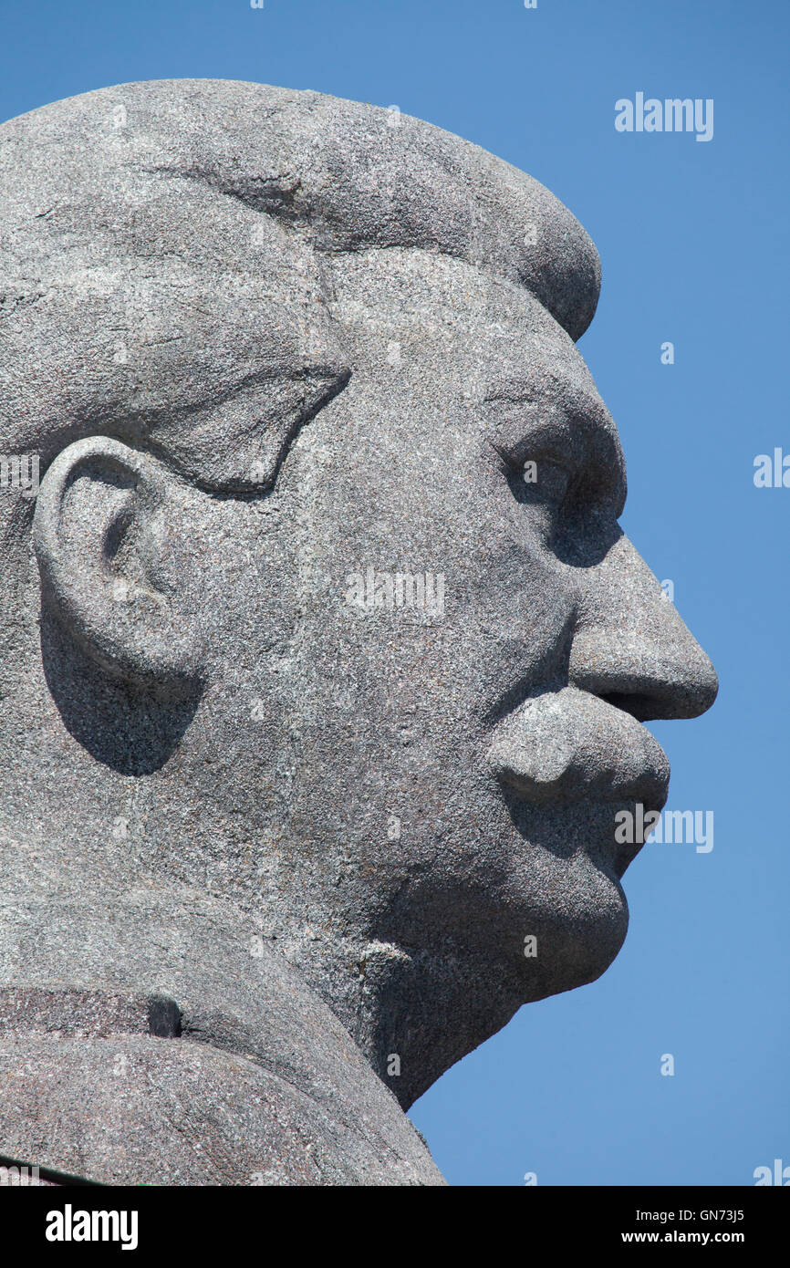 Huge head of Soviet dictator Joseph Stalin rising over Letna Park in Prague, Czech Republic, during the Czech Television filming Stock Photo